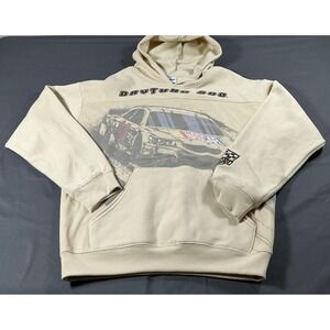 NASCAR Daytona 500 Graphic Hoodie Mens Medium Cream N1SN520 Race Car Sweatshirt‎